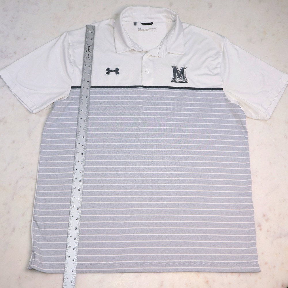 Under Armour Maryland UMD XL White Gray Striped Collegiate M Logo Polo Shirt - Picture 4 of 8